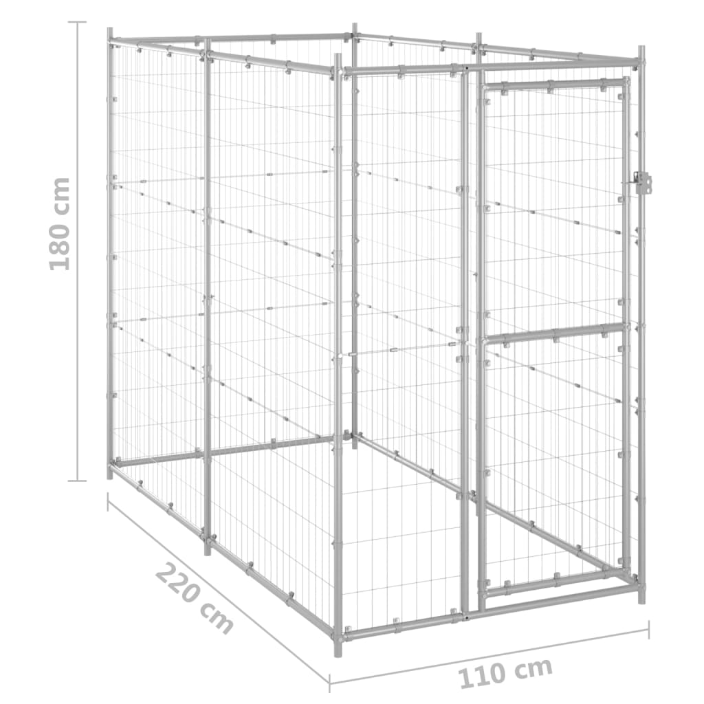 Zunanji pasji boks pocinkano jeklo 110x220x180 cm