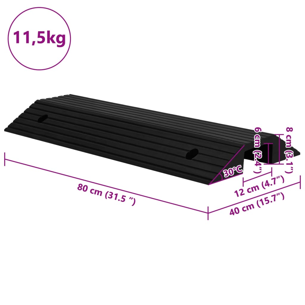 Klančina za prag v obliki mostu 2 kosa 80x40x8 cm guma