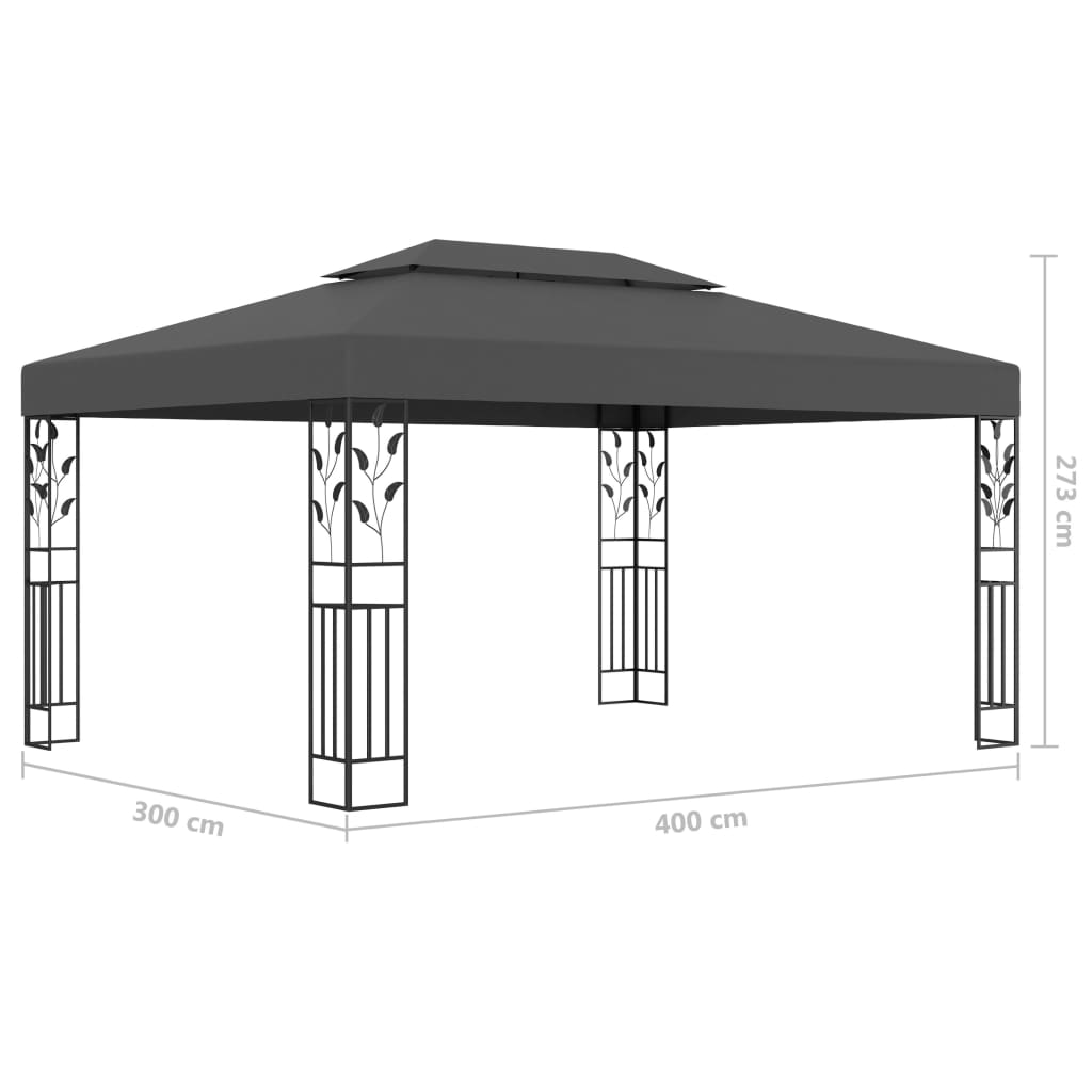 Paviljon z dvojno streho in LED lučkami 3x4 m antraciten