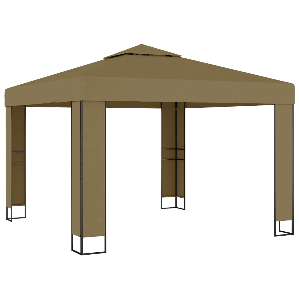 Paviljon z dvojno streho in LED lučkami 3x3x2,7 m taupe