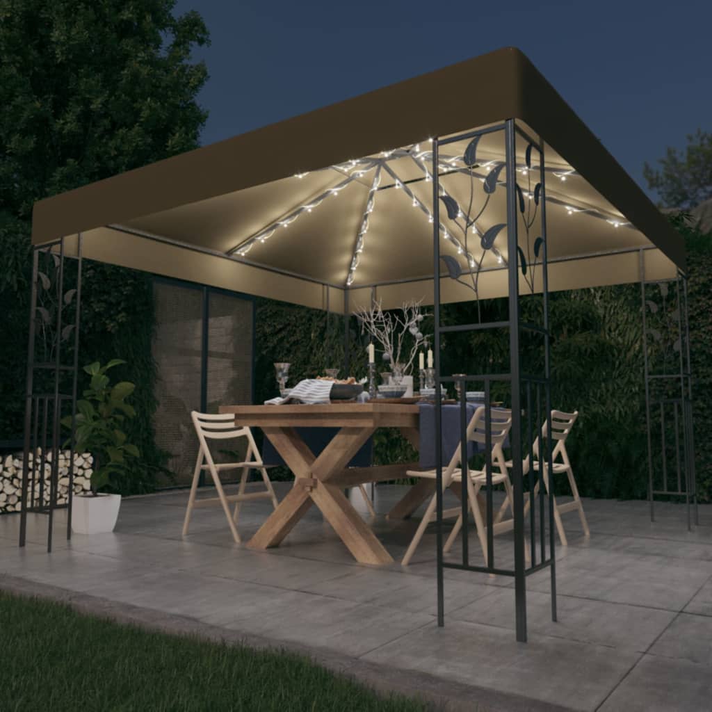 Paviljon z LED lučkami 3x3 m taupe