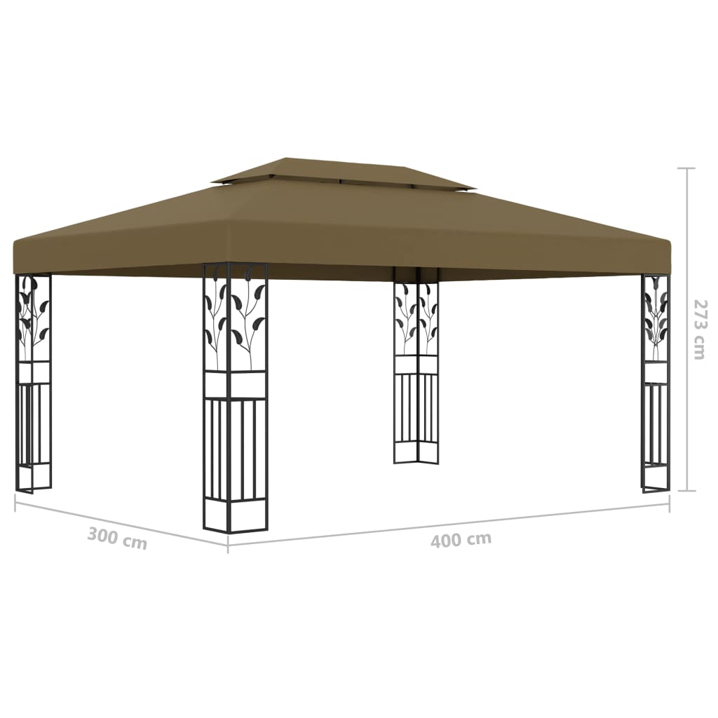 Paviljon z dvojno streho in LED lučkami 3x4 m taupe