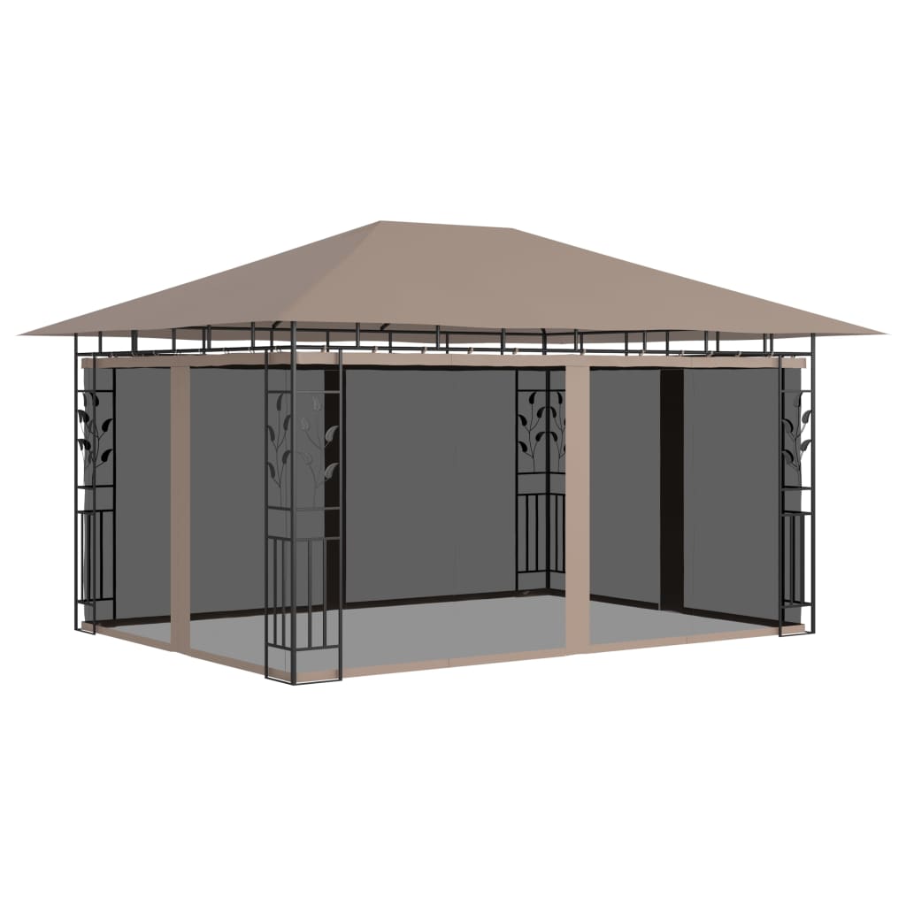 Paviljon s komarnikom in LED lučkami 4x3x2,73 m taupe