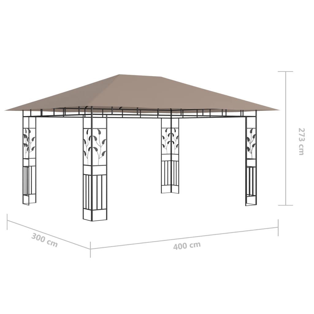 Paviljon s komarnikom in LED lučkami 4x3x2,73 m taupe