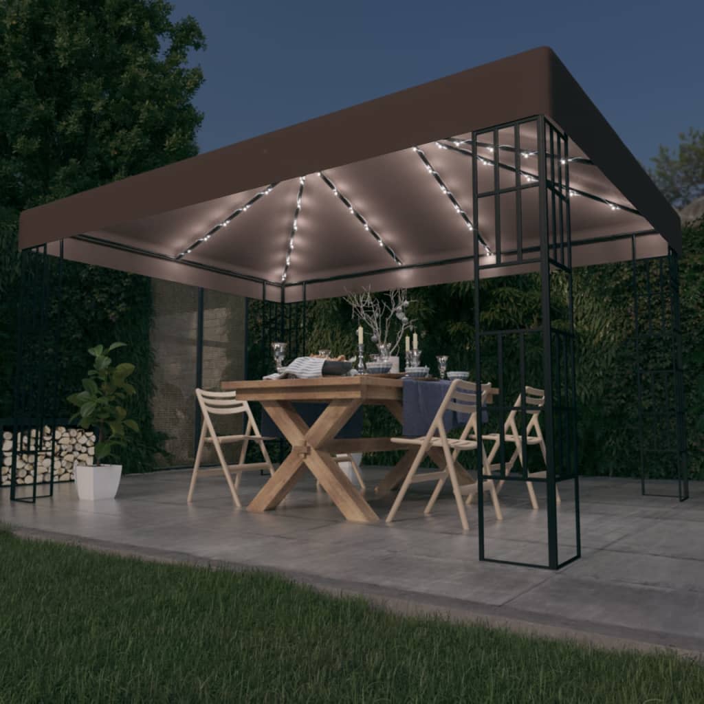 Paviljon z LED lučkami 4x3 m taupe