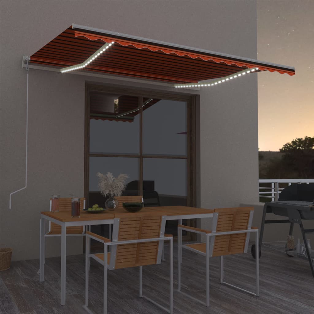 Avtomatska tenda LED + senzor 400x300 cm oranžno/rjava