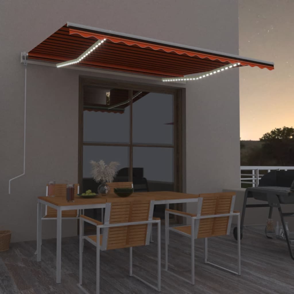 Avtomatska tenda LED + senzor 450x300 cm oranžno/rjava