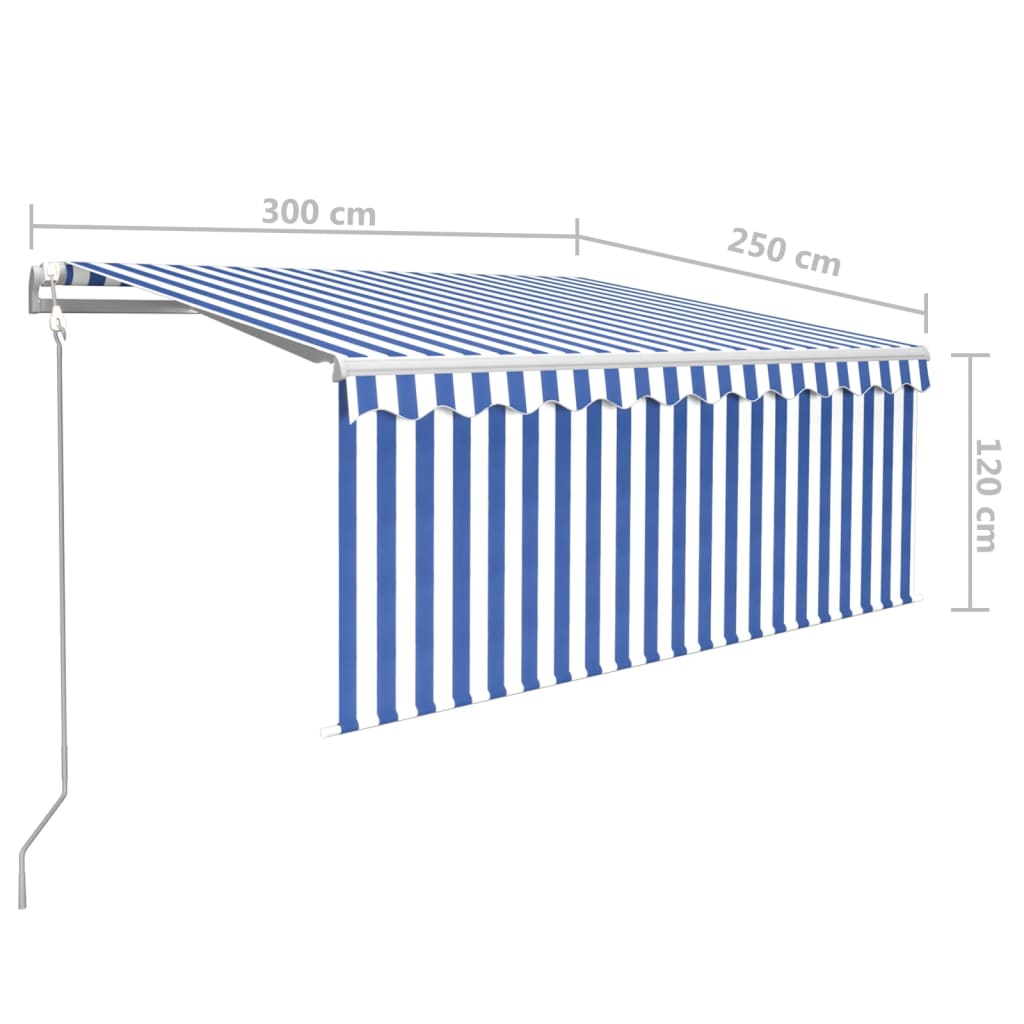 Avtomatska tenda s senčilom LED + senzor 3x2,5 m modra in bela