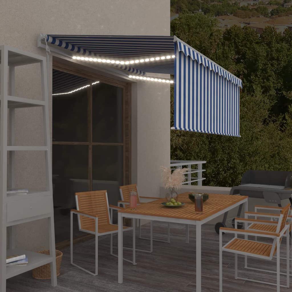 Avtomatska tenda s senčilom LED + senzor 3,5x2,5 m modra/bela