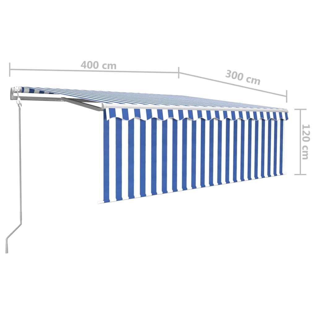 Avtomatska tenda s senčilom LED + senzor 4x3 m modra in bela