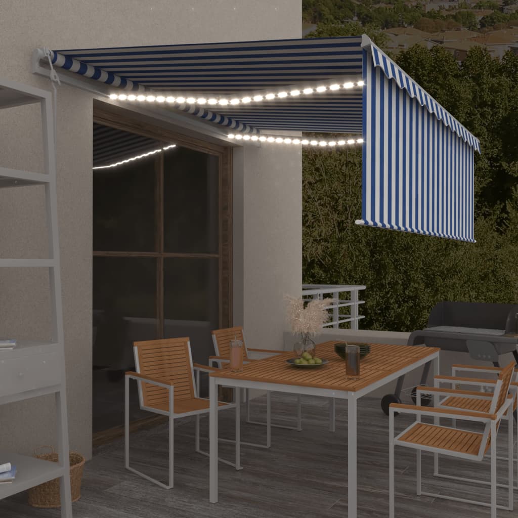 Avtomatska tenda s senčilom LED + senzor 4,5x3 m modra in bela