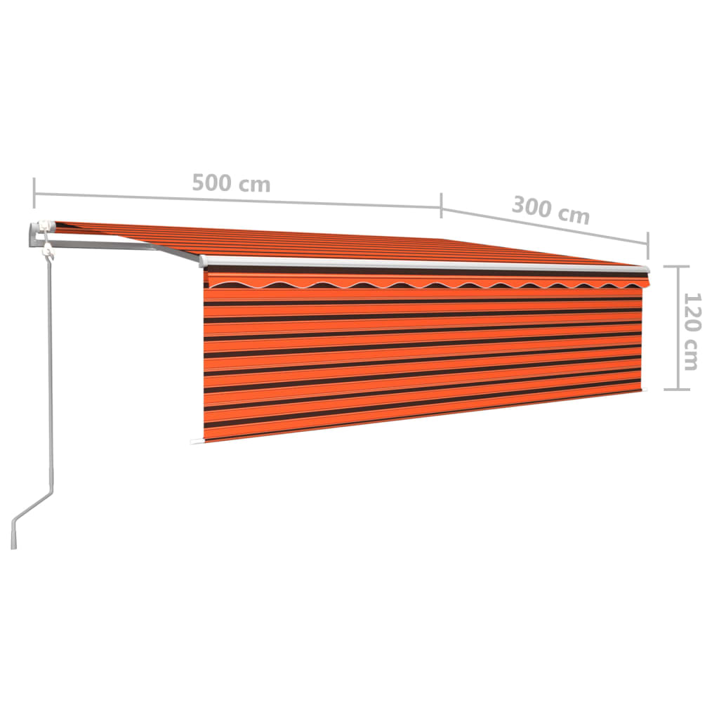 Avtomatska tenda s senčilom LED + senzor 5x3 m oranžna in rjava