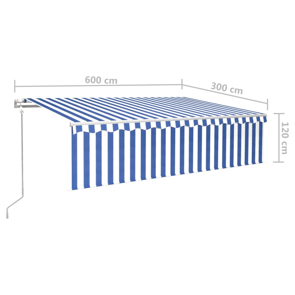 Avtomatska tenda s senčilom LED + senzor 6x3 m modra in bela