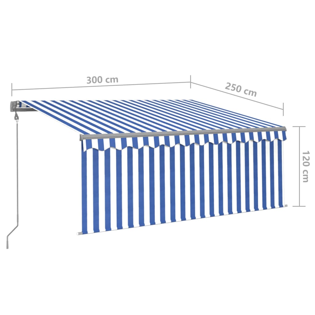 Avtomatska tenda s senčilom LED + senzor 3x2,5 m modra in bela