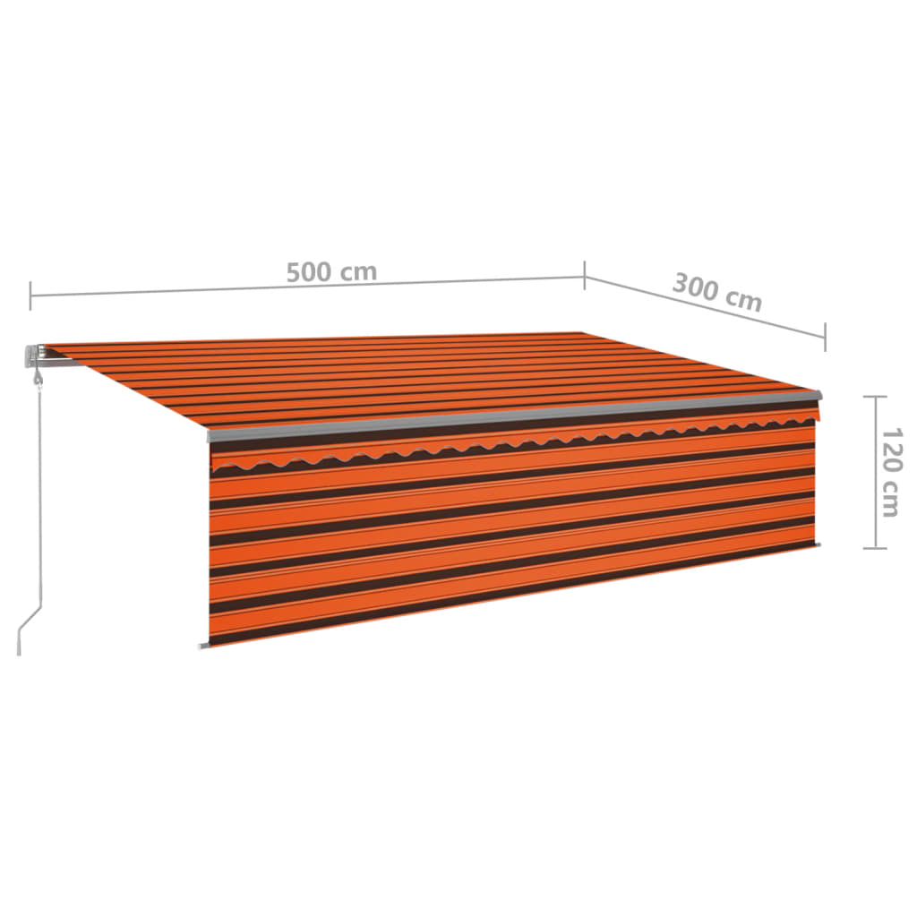 Avtomatska tenda s senčilom LED + senzor 5x3 m oranžna in rjava