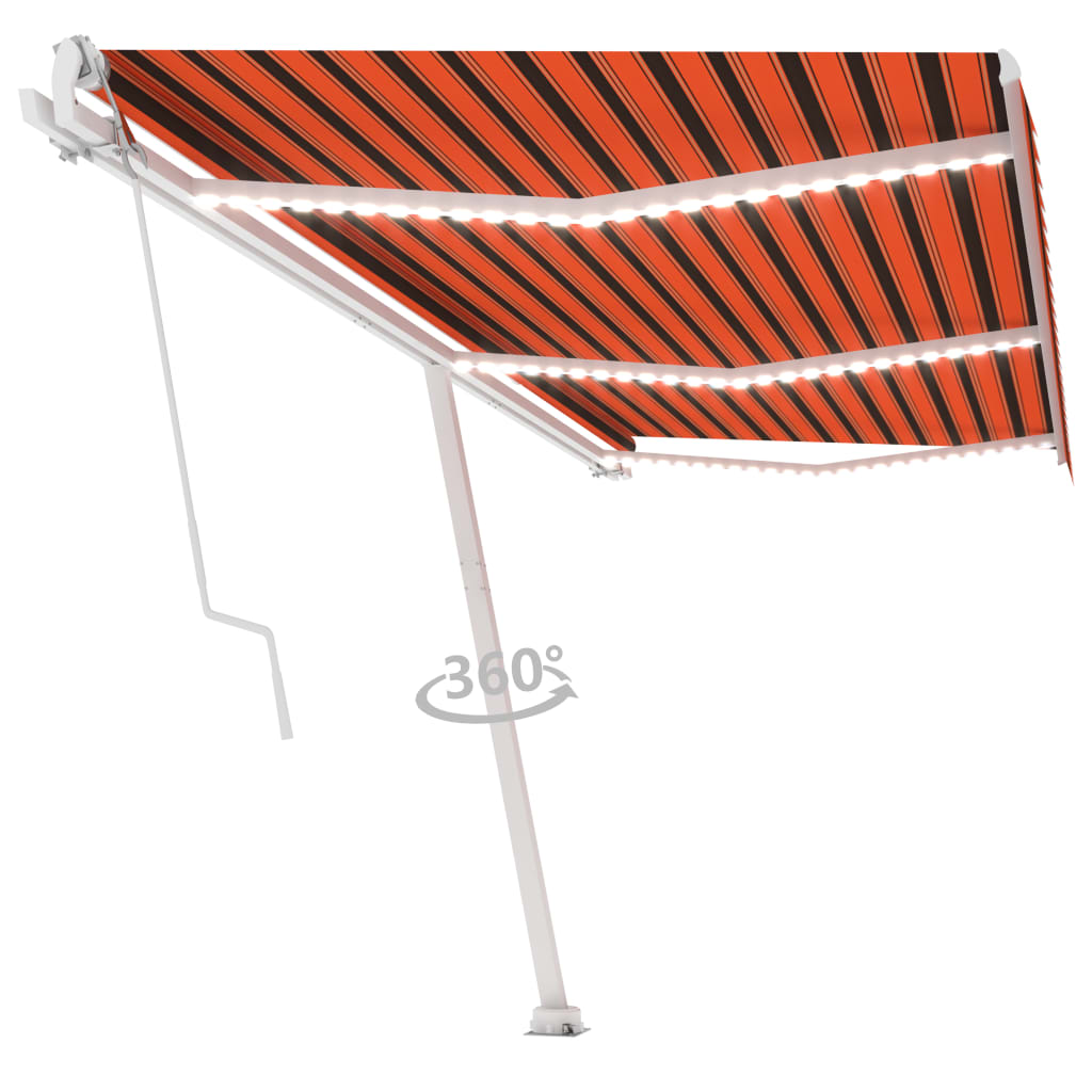 Avtomatska tenda LED + senzor 600x350 cm oranžna/rjava