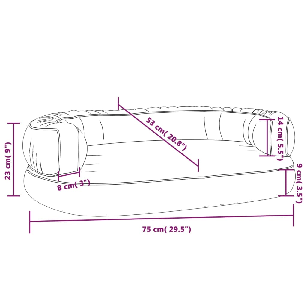 Ergonomska pasja postelja iz pene tem. modra 75x53 cm um. usnje