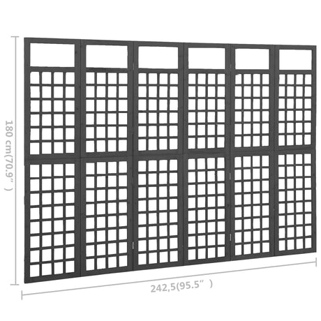 6-delni paravan/mreža iz lesa jelke črne barve 242,5x180 cm