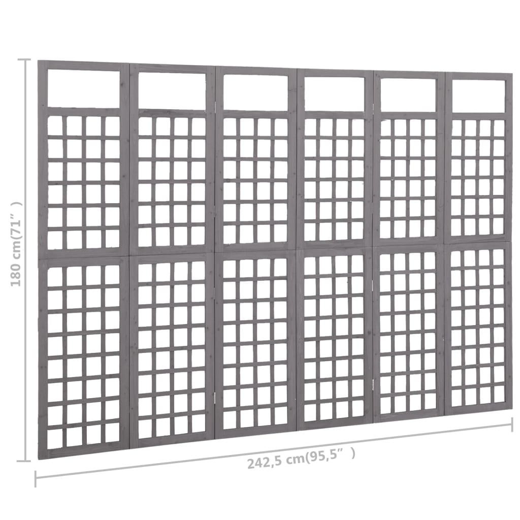 6-delni paravan/mreža iz lesa jelke sive barve 242,5x180 cm