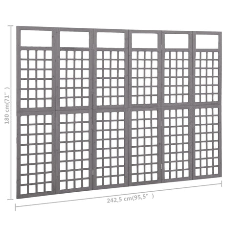 6-delni paravan/mreža iz lesa jelke sive barve 242,5x180 cm