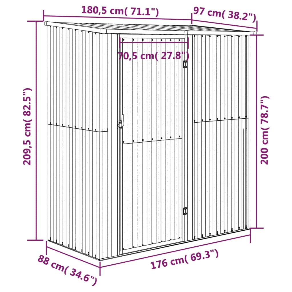 Vrtna lopa siva 180,5x97x209,5 cm pocinkano jeklo