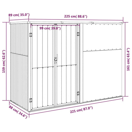 Vrtna lopa za orodje zelena 225x89x161 cm pocinkano jeklo