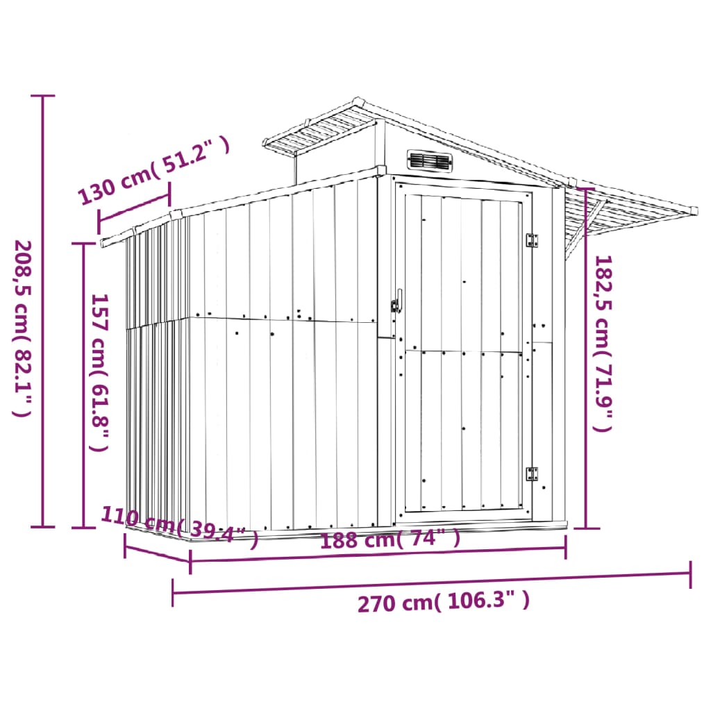 Vrtna lopa rjava 270x130x208,5 cm pocinkano jeklo