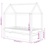 Otroški posteljni okvir s predalom trdna borovina 70x140 cm