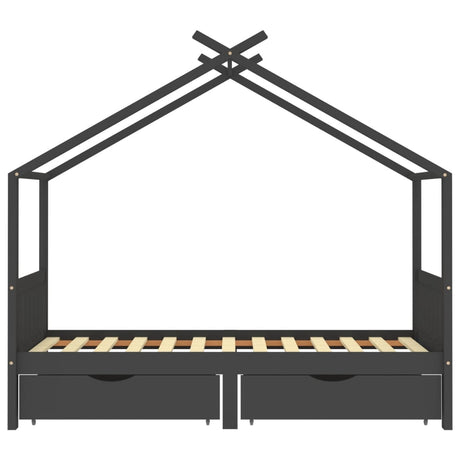 Otroški posteljni okvir s predali temno siva borovina 90x200 cm