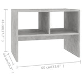 Stranska mizica betonsko siva 60x40x45 cm iverna plošča