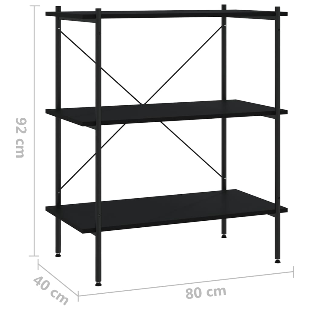 3-nadstropni regal s policami črn 80x40x92 cm