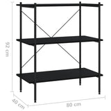 3-nadstropni regal s policami črn 80x40x92 cm