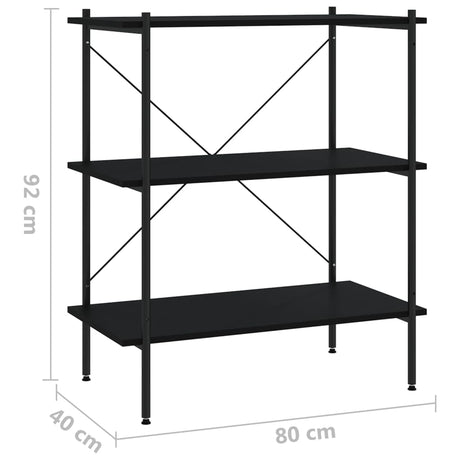 3-nadstropni regal s policami črn 80x40x92 cm