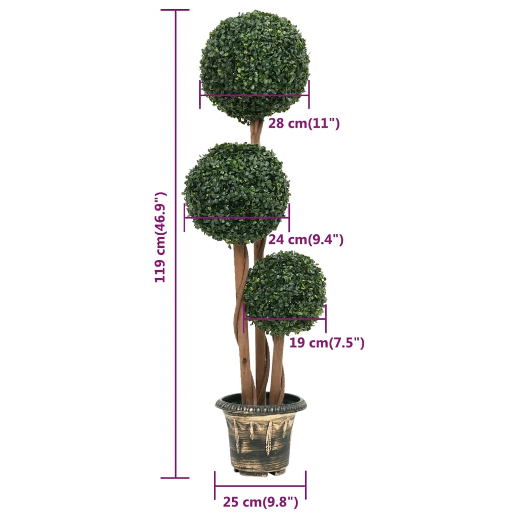 Umetni pušpan z loncem okrogel zelene barve 119 cm