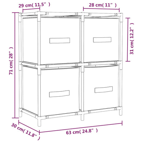 Omara s 4 košarami iz blaga siva 63x30x71 cm jeklo