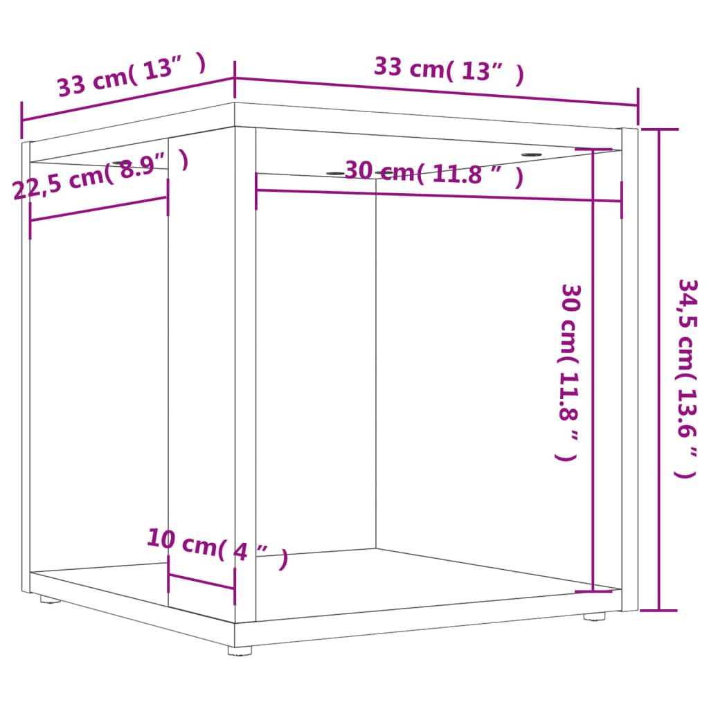 Stranska mizica betonsko siva 33x33x34,5 cm iverna plošča