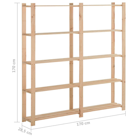 5-nadstropni regal s policami 170x28,5x170 cm trdna borovina