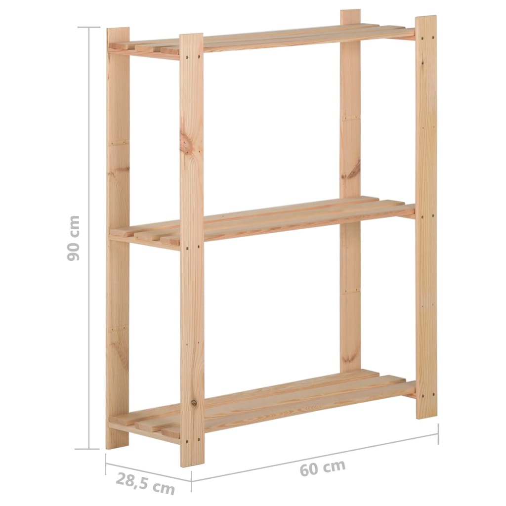 3-nadstropni regal s policami 60x28,5x90 cm trdna borovina