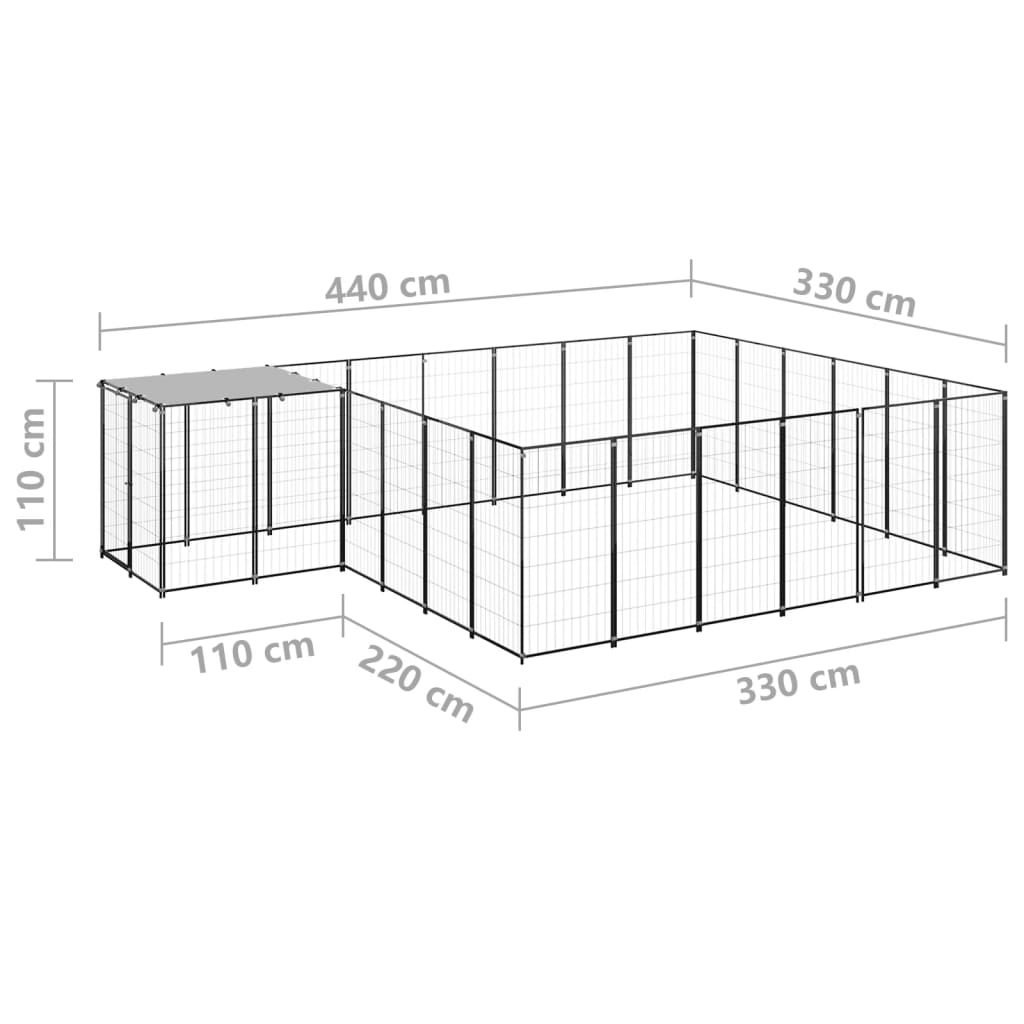 Pasji boks črn 12,1 m² jeklo