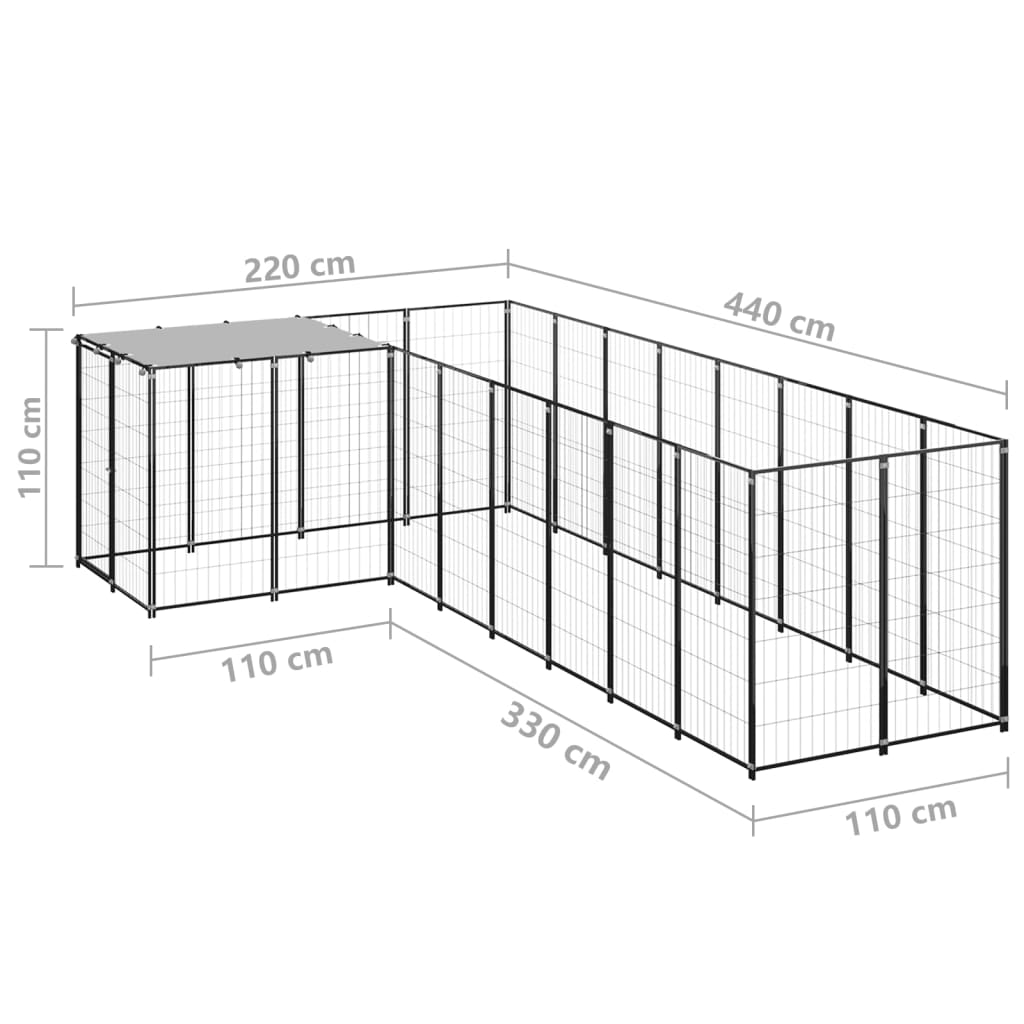 Pasji boks črn 6,05 m² jeklo