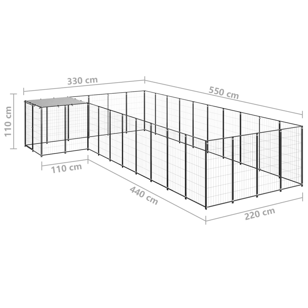 Pasji boks črn 13,31 m² jeklo