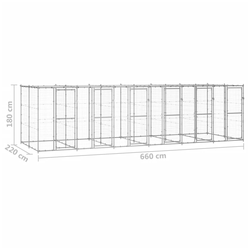 Zunanji pasji boks pocinkano jeklo s streho 14,52 m²