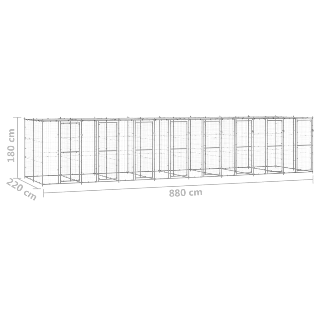 Zunanji pasji boks pocinkano jeklo s streho 19,36 m²