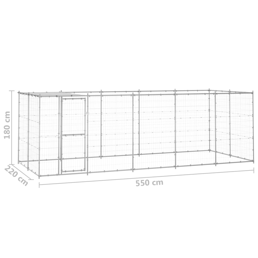 Zunanji pasji boks pocinkano jeklo s streho 12,1 m²