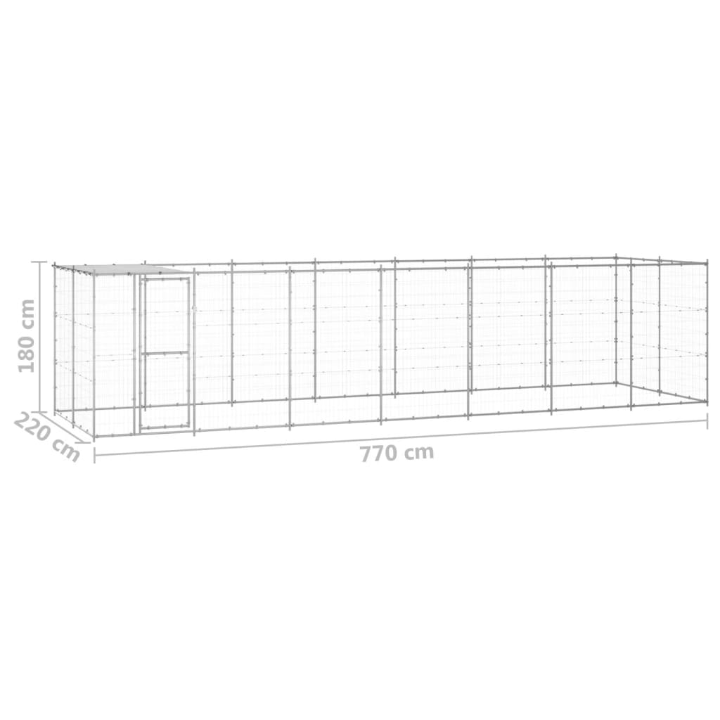 Zunanji pasji boks pocinkano jeklo s streho 16,94 m²