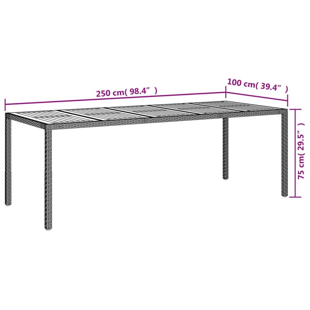 Vrtna miza črna 250x100x75 cm poli ratan