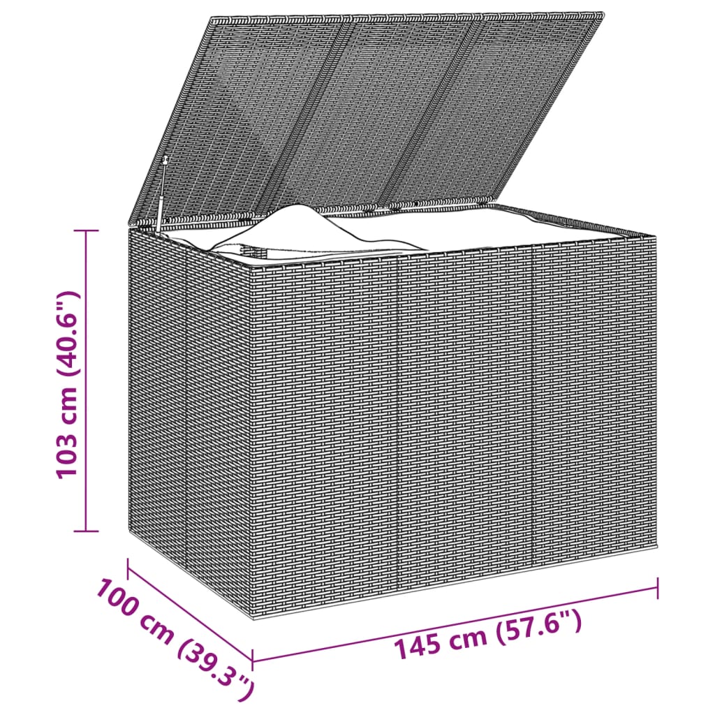 Vrtna škatla za blazine PE ratan 145x100x103 cm črna