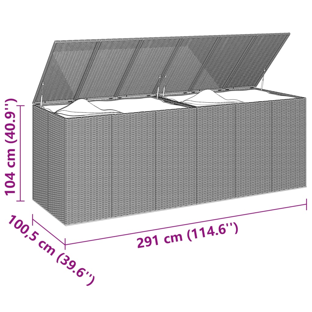 Vrtna škatla za blazine PE ratan 291x100,5x104 cm črna