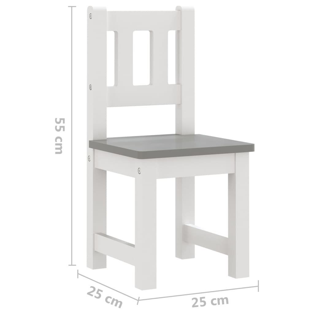 3-delni komplet otroške mize in stolov bel in siv MDF