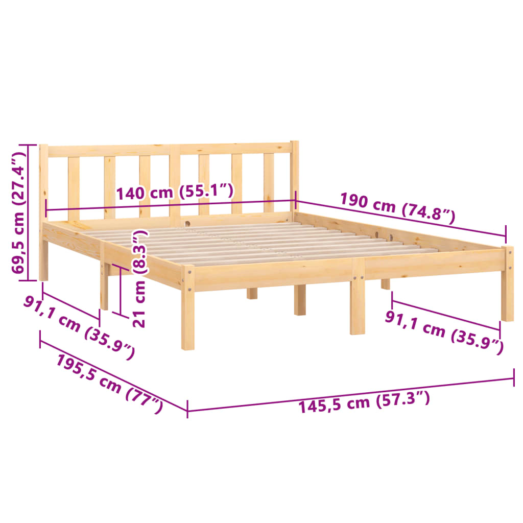 Posteljni okvir iz trdne borovine 140x190 cm